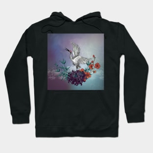 Wonderful crane with flowers Hoodie